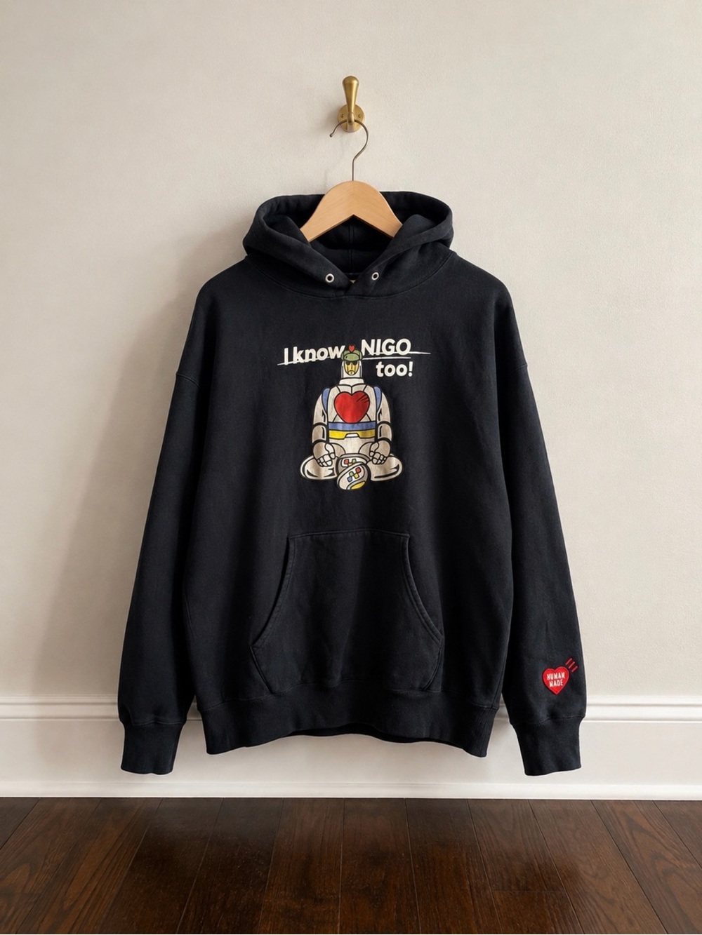 HUMAN MADE NIGO Black Robot Graphic Pullover Hoodie Cotton Fleece XXL XX28CS004